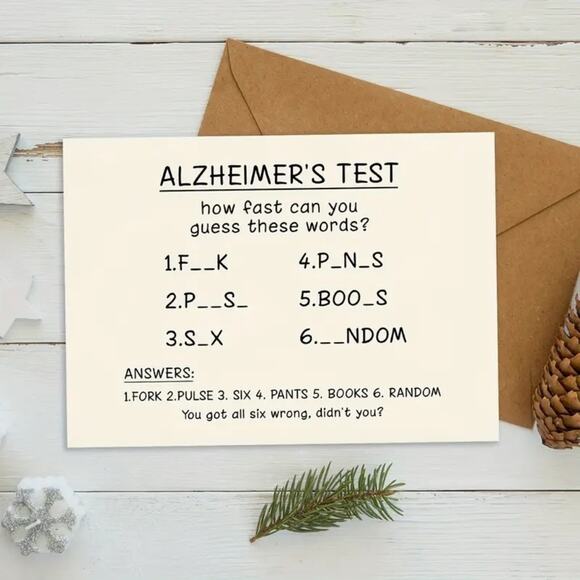Humorous Alzheimer's Test Birthday Card, 1pc - Picture 3 of 6
